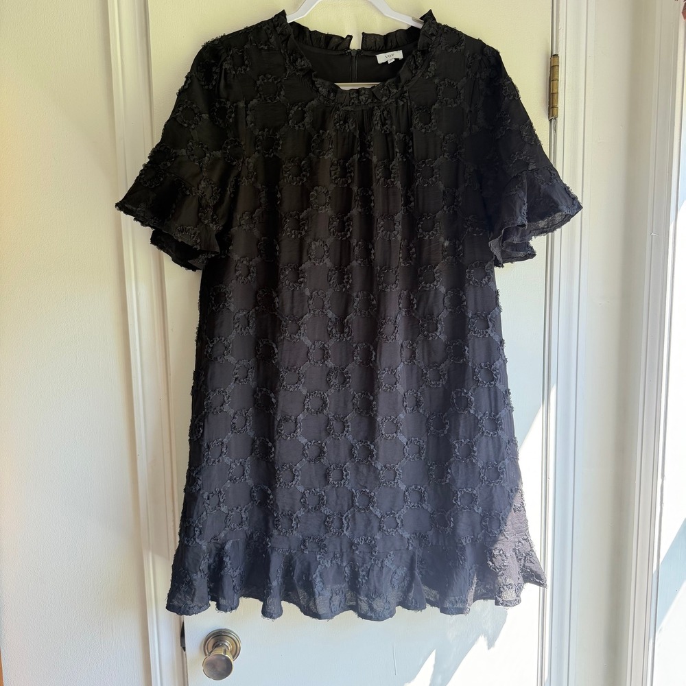 VOY Womens Black Textured Circle Ruffle Babydoll Dress Style 32524 Medium